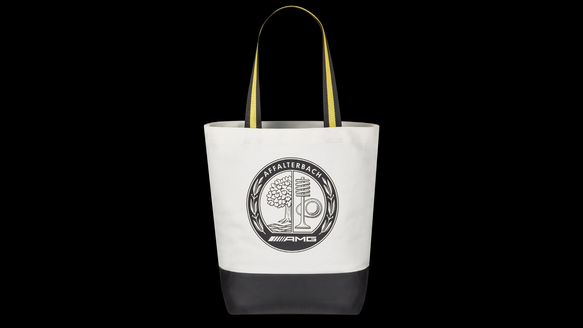 Mercedes-Benz Collection mustavalkoinen AMG-ostoskassi suurella AMG-logolla.