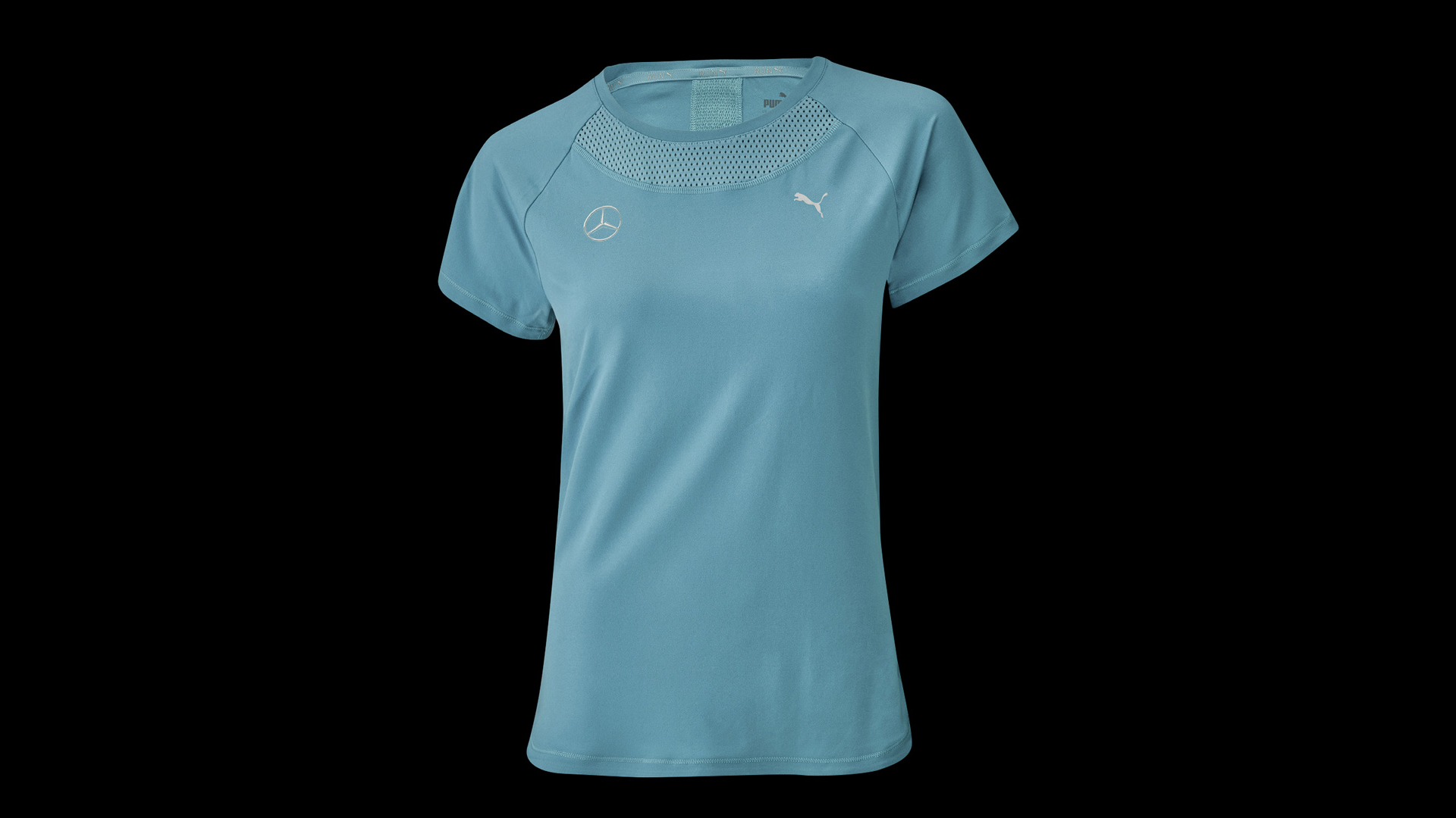 Mercedes-Benz Collection naisten turkoosin värinen tekninen t-paita.