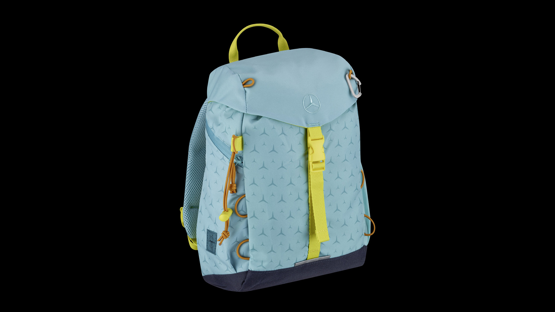 Mercedes-Benz Collection lasten vaaleanvihreä reppu keltaisilla yksityiskohdilla.